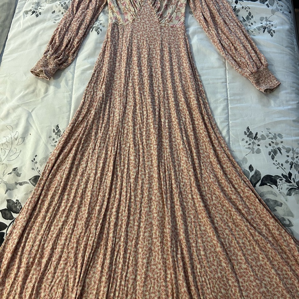 Free People Long Sleeve Floral Dress in Pink and Cream